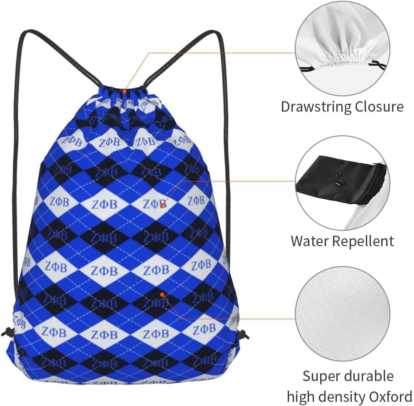 Sorority Paraphernalia Zeta Drawstring Backpack 14"X16.9" Crest Bag. This Bag Is Printed With Your Group'S Crest, Allowing You A Special Drawstring Bag For Jogging And Hiking