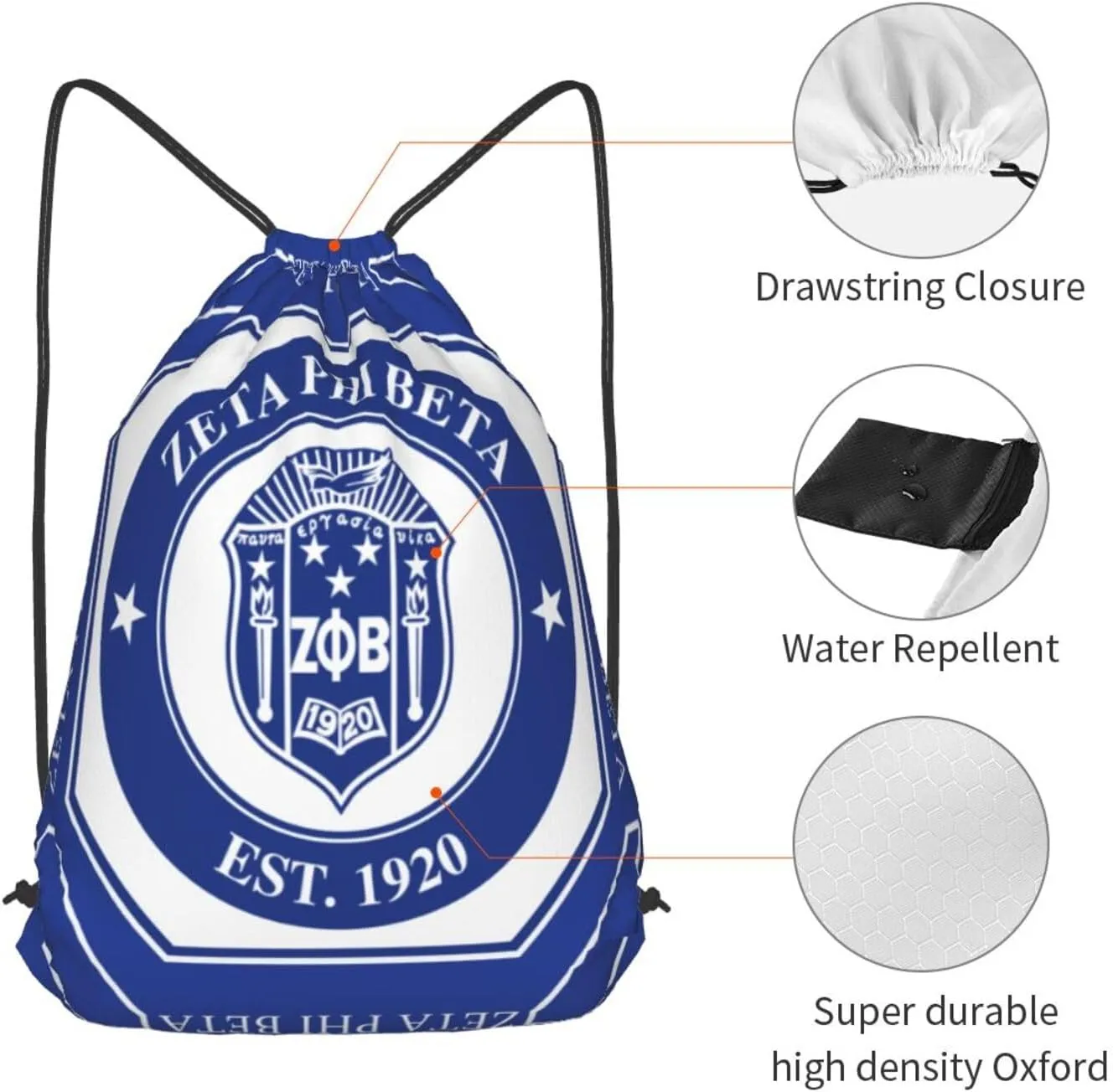 Sorority Paraphernalia Zeta Drawstring Backpack 14"X16.9" Crest Bag. This Bag Is Printed With Your Group'S Crest, Allowing You A Special Drawstring Bag For Jogging And Hiking