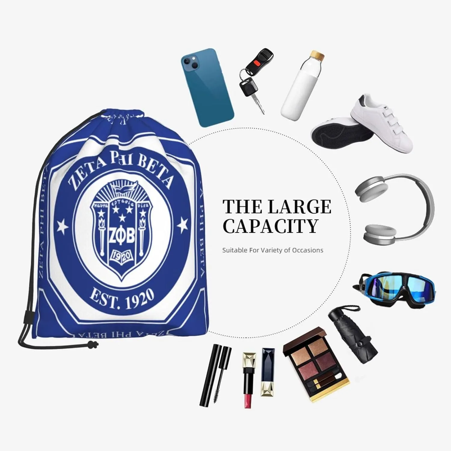 Sorority Paraphernalia Zeta Drawstring Backpack 14"X16.9" Crest Bag. This Bag Is Printed With Your Group'S Crest, Allowing You A Special Drawstring Bag For Jogging And Hiking