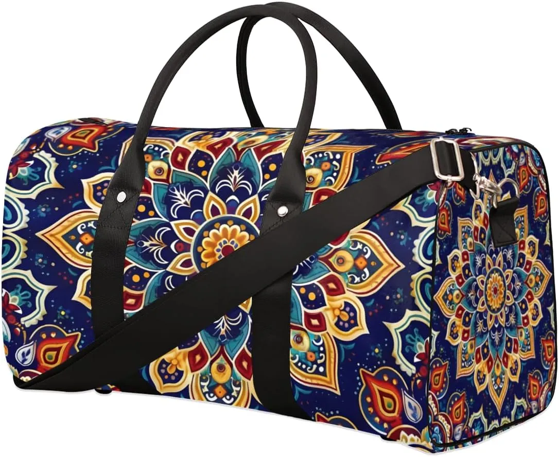 South Mandala Travel Duffle Bag for Women Men Gym Duffel Foldable Bag Waterproof Weekender Indian Bohemian Duffle Tote
