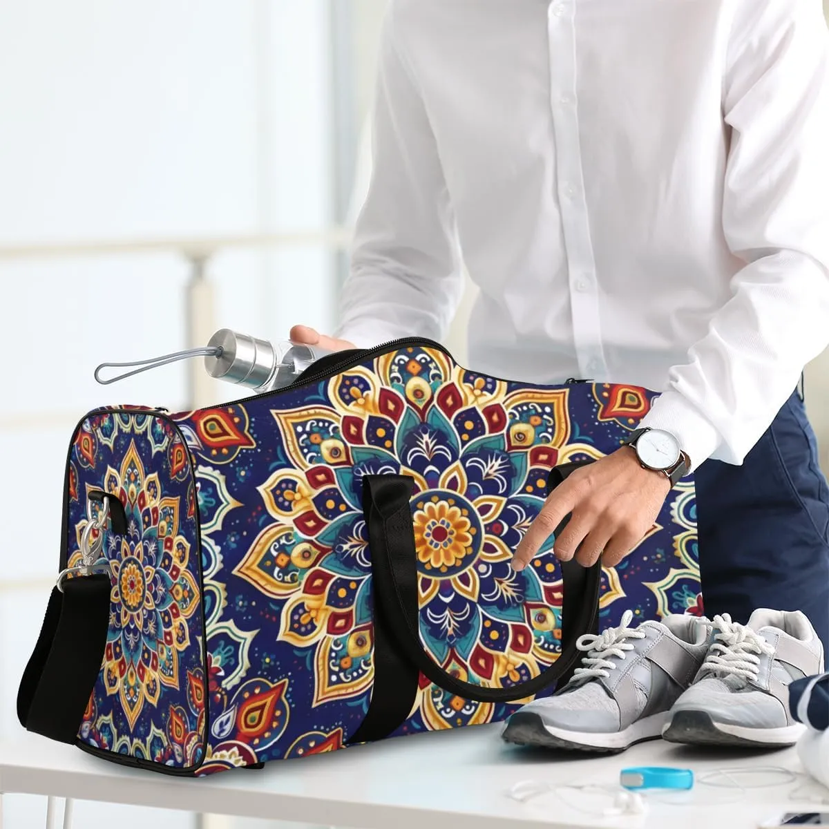 South Mandala Travel Duffle Bag for Women Men Gym Duffel Foldable Bag Waterproof Weekender Indian Bohemian Duffle Tote