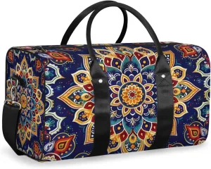 South Mandala Travel Duffle Bag for Women Men Gym Duffel Foldable Bag Waterproof Weekender Indian Bohemian Duffle Tote