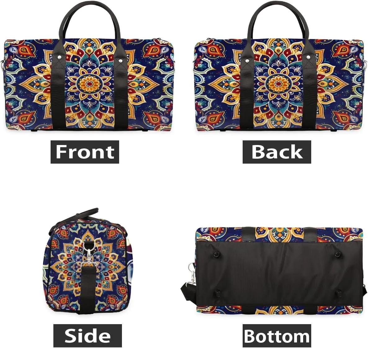 South Mandala Travel Duffle Bag for Women Men Gym Duffel Foldable Bag Waterproof Weekender Indian Bohemian Duffle Tote