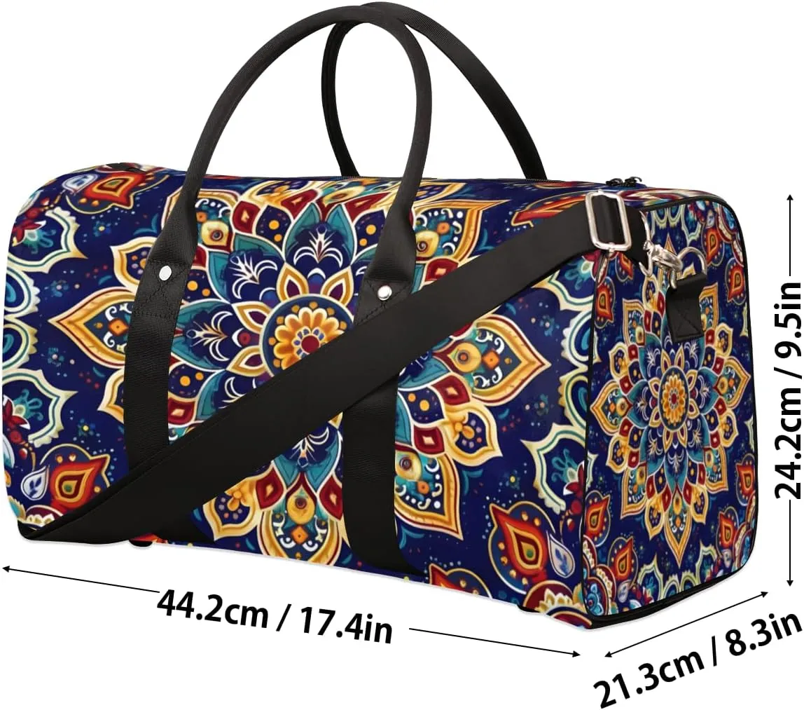 South Mandala Travel Duffle Bag for Women Men Gym Duffel Foldable Bag Waterproof Weekender Indian Bohemian Duffle Tote