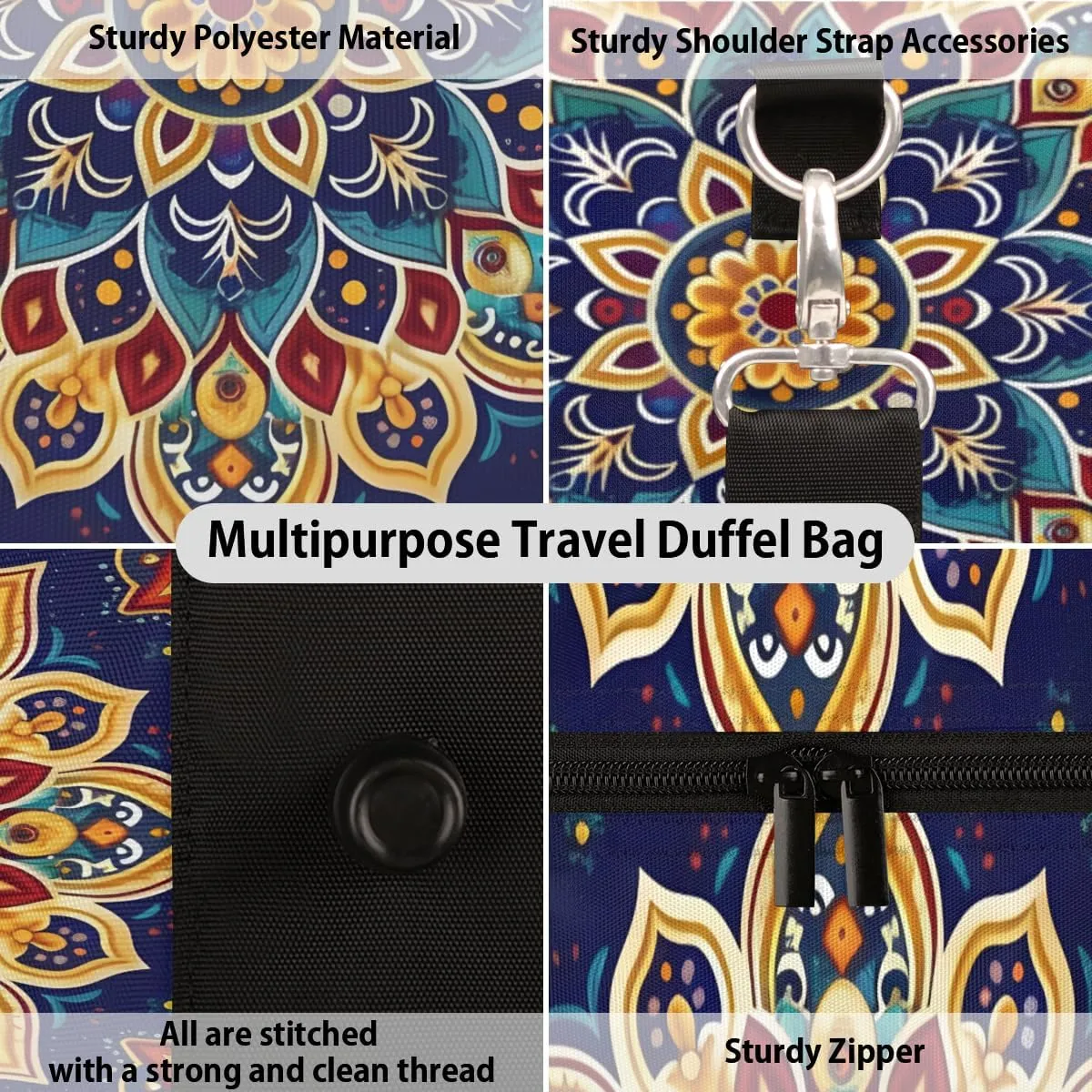 South Mandala Travel Duffle Bag for Women Men Gym Duffel Foldable Bag Waterproof Weekender Indian Bohemian Duffle Tote