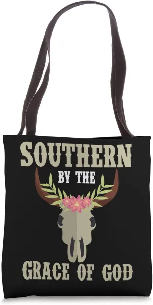Southern By The Grace of God Cow Skull Bohemian Southerner Tote Bag