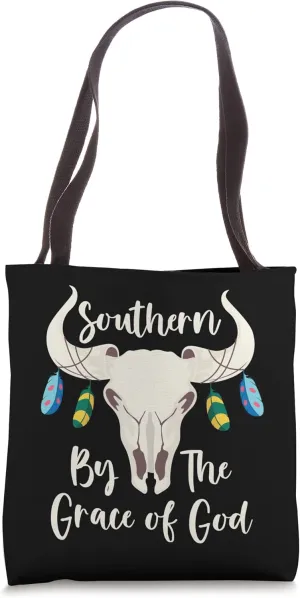 Southern By The Grace of God Cow Skull Bohemian Southerner Tote Bag