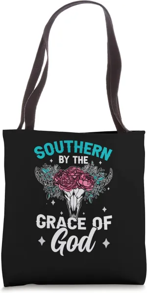 Southern By The Grace of God Cow Skull Bohemian Southerner Tote Bag