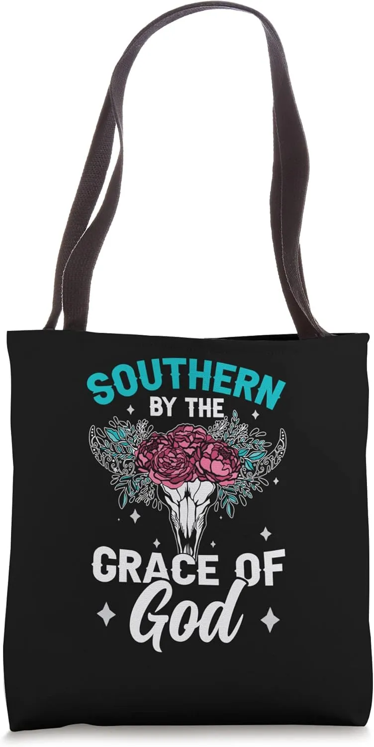 Southern By The Grace of God Cow Skull Bohemian Southerner Tote Bag