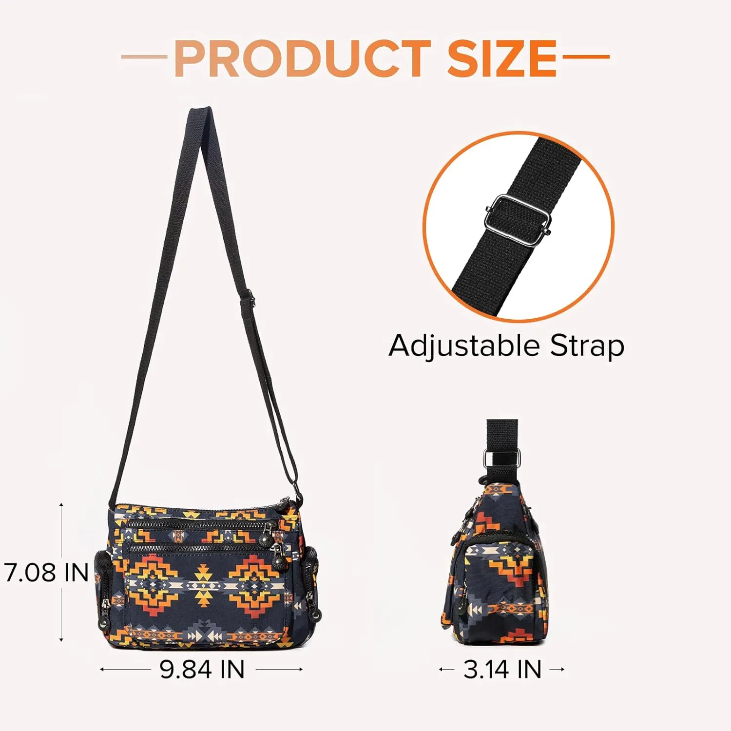 Southwest Shoulder Crossbody Bag for Women, Aztec Satchel&Purse with Multi Zipper Pocket and Adjustable Strap