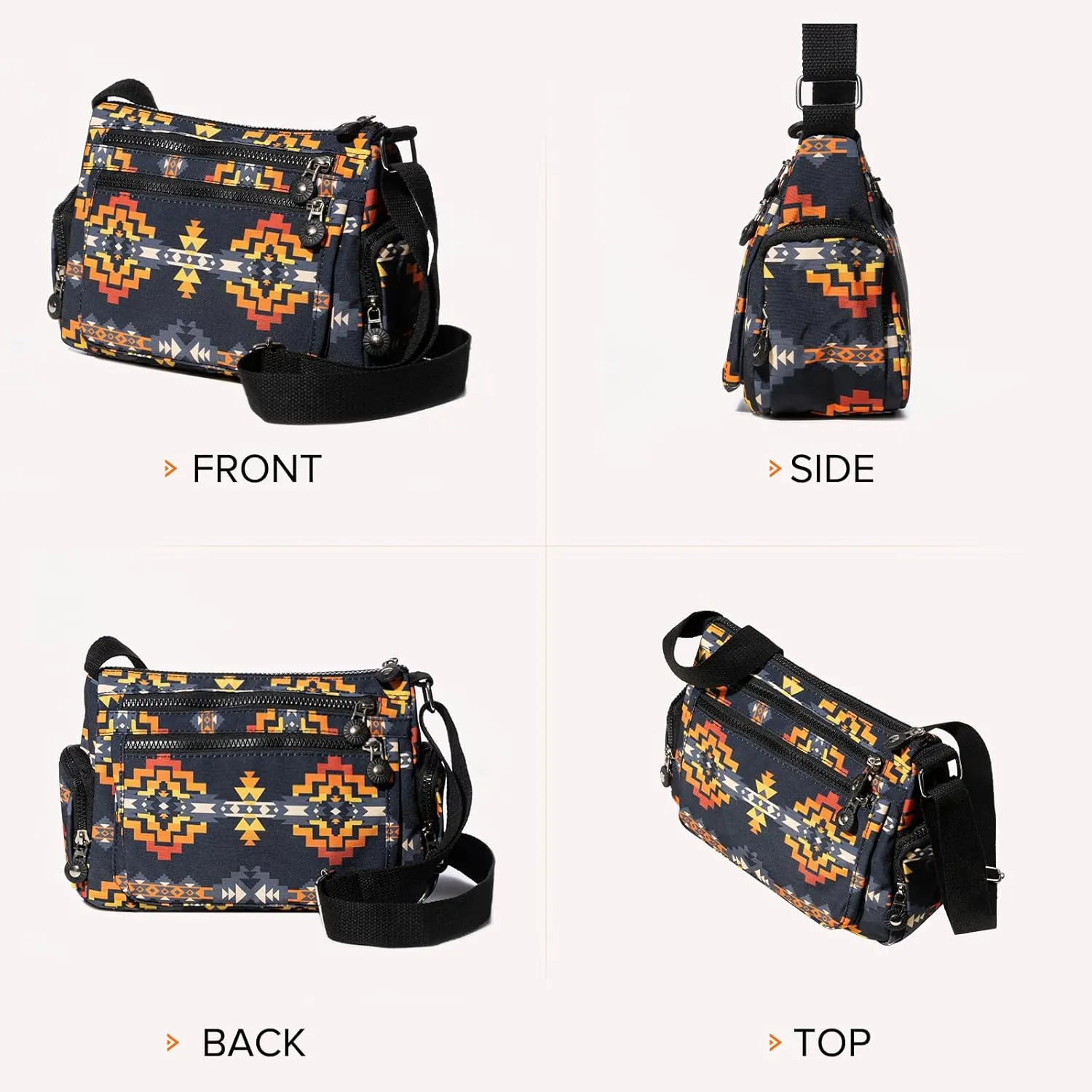 Southwest Shoulder Crossbody Bag for Women, Aztec Satchel&Purse with Multi Zipper Pocket and Adjustable Strap