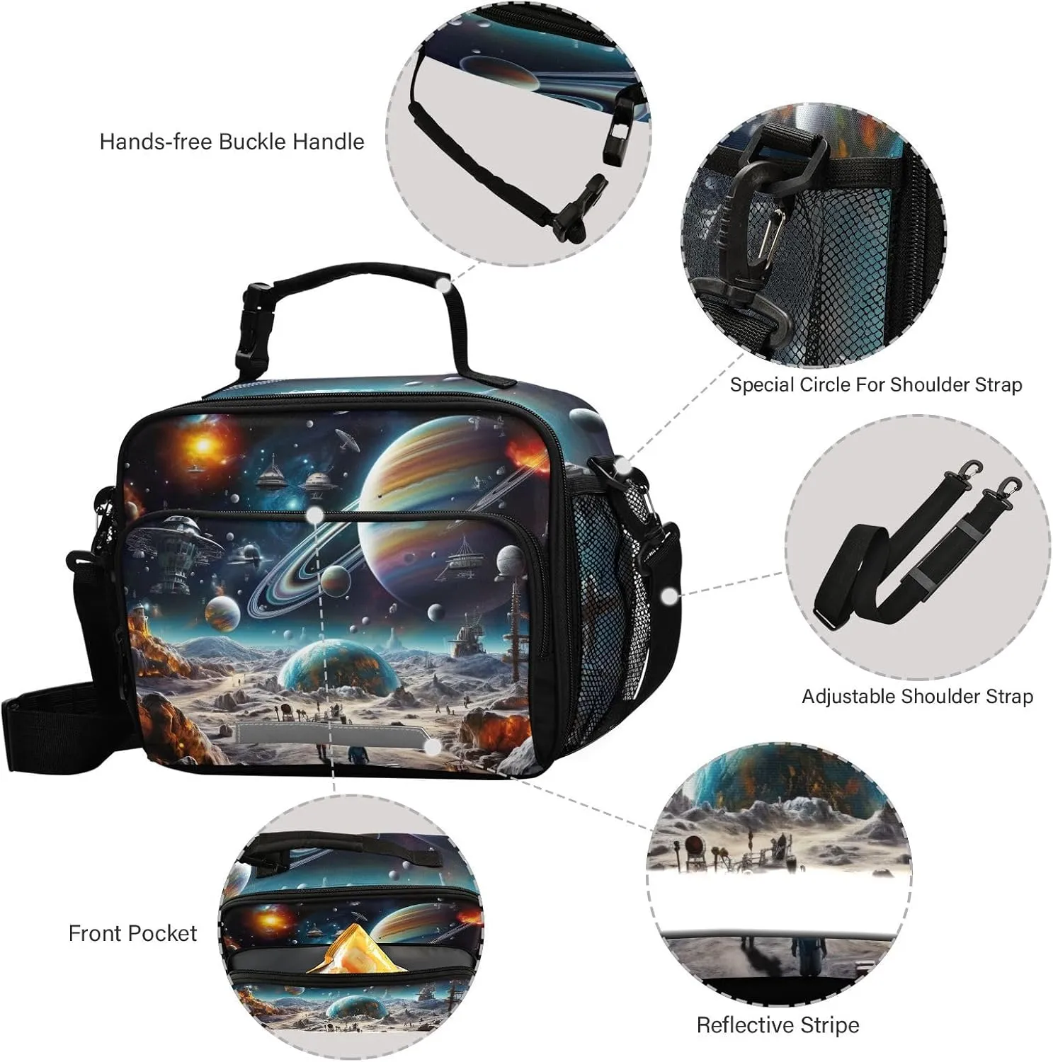Space Planet Universe Kids Lunch Box Insulated Lunch Bags Cooler Tote Bag with Removable Shoulder Strap for Boy Girl Student 20847713