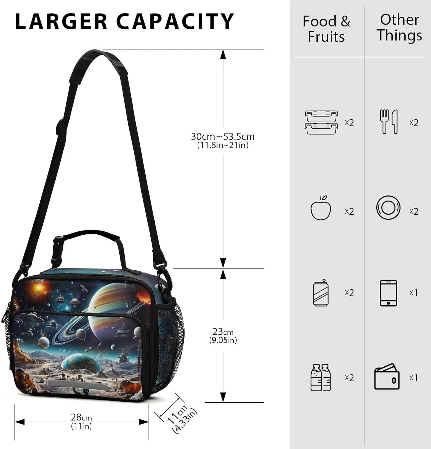 Space Planet Universe Kids Lunch Box Insulated Lunch Bags Cooler Tote Bag with Removable Shoulder Strap for Boy Girl Student 20847713