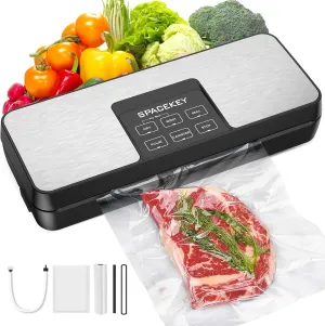 SPACEKEY Vacuum Sealer Machine, 85Kpa Food Sealer with Bag Roll Storage Space, 8-in-1 Food Vacuum Machine, Pulse Function, Dry&Moist Modes, Built in Cutter, Bag Roll included, Silver