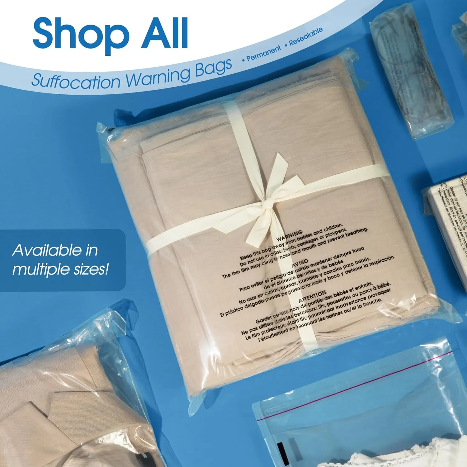 Spartan Industrial - 10” X 12” (200 Count) Self Seal Clear Poly Bags with Suffocation Warning for Packaging, T Shirts - Permanent Adhesive