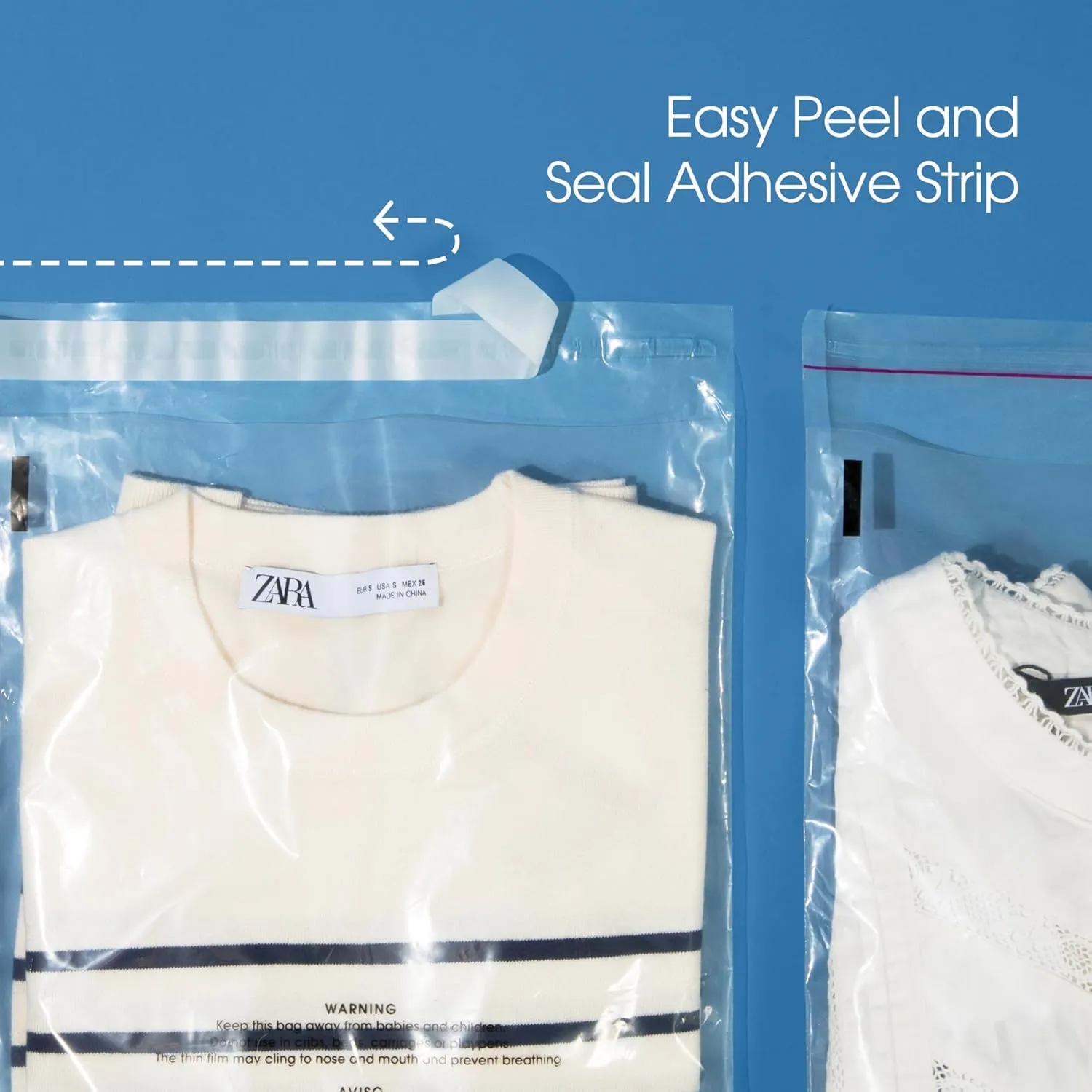Spartan Industrial - 10” X 12” (200 Count) Self Seal Clear Poly Bags with Suffocation Warning for Packaging, T Shirts - Permanent Adhesive