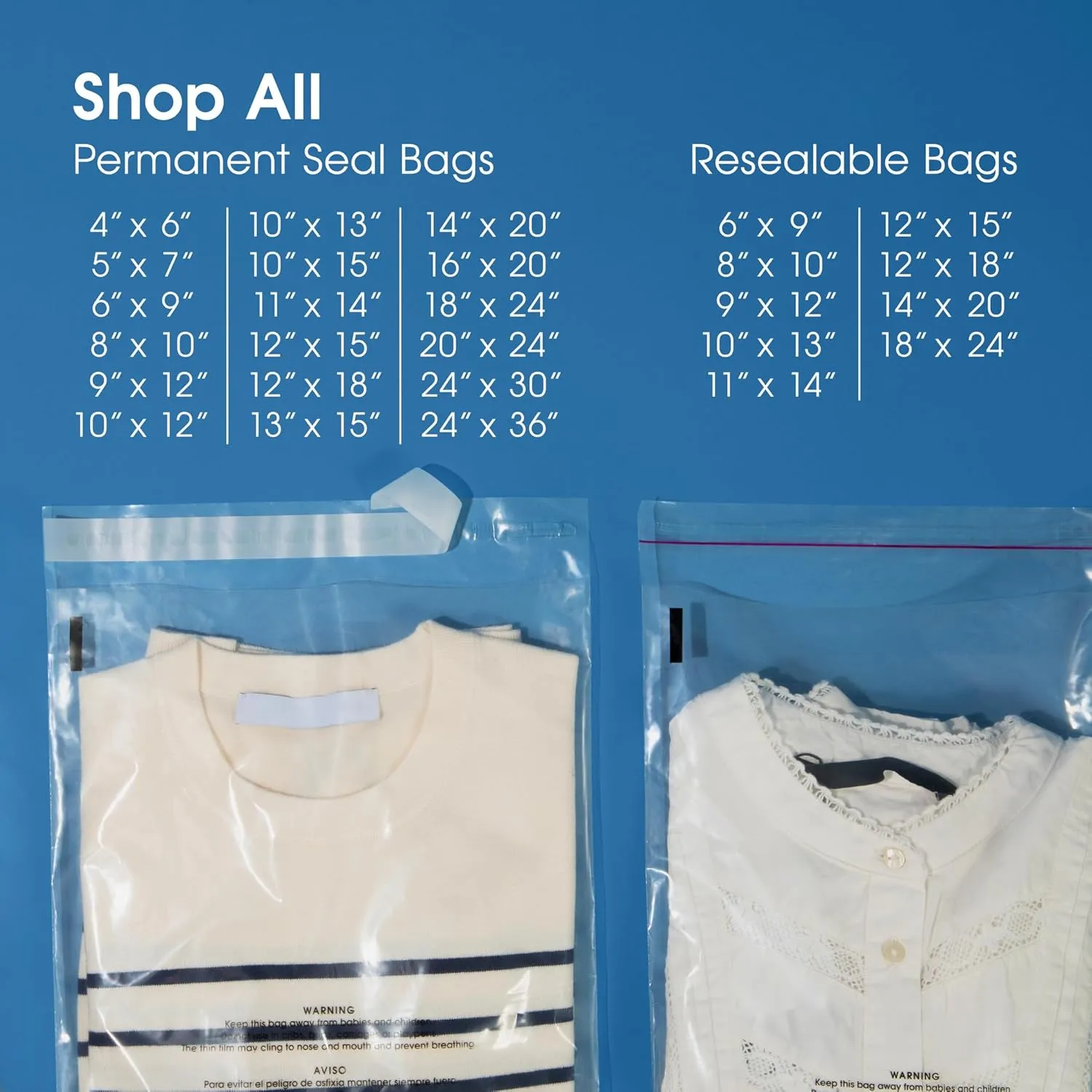 Spartan Industrial - 11” X 14” (200 Count) Self Seal Clear Poly Bags with Suffocation Warning for Packaging, T Shirts & - Resealable Glue
