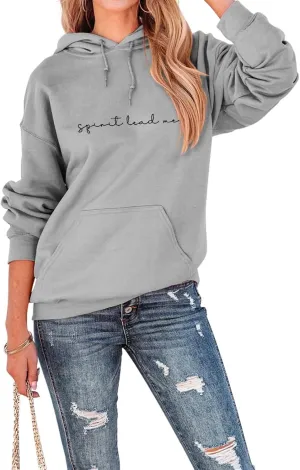 Spirit Lead Me Hoodie Top Women Christian Sweatshirt with Hood Casual Drawstring Pullover Religious Hoody Shirt