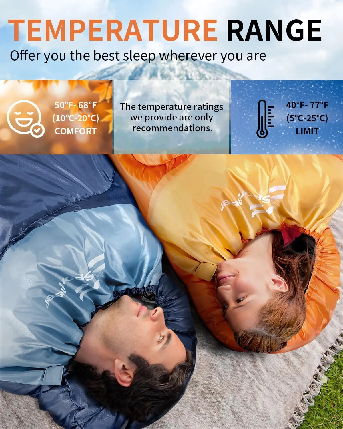 Sportneer Sleeping Bags for Adults, Warm & Cold Weather Sleeping Bag for Adults Kids Boys Girls - Lightweight Compact Camping Gear Equipment, Traveling, Backpacking, Hiking