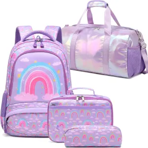 Sports Duffle Bag for Girls Dance Bag for Girls School Backpack with Lunch Box School Bags 4 in 1 Set