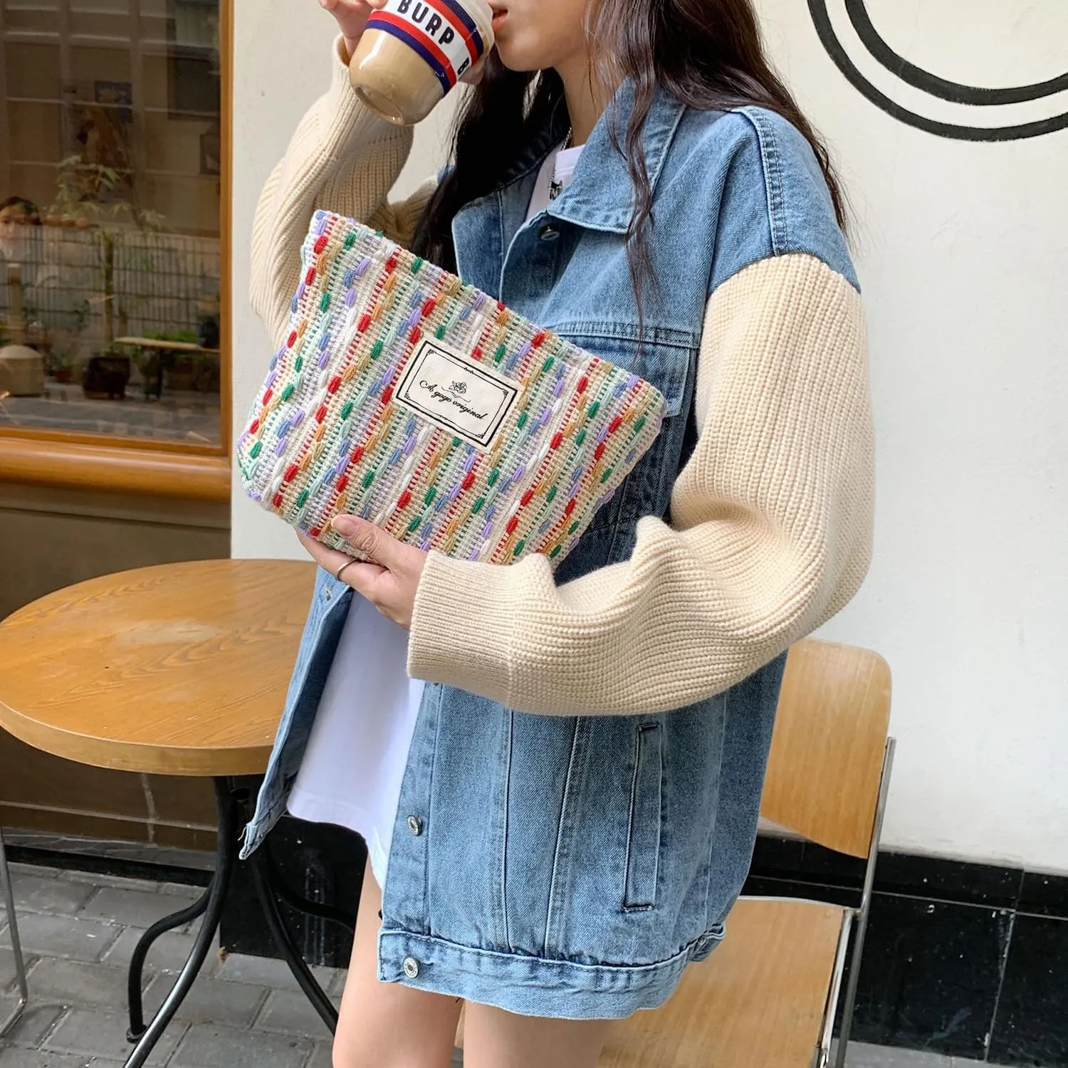 STARDW Cute Makeup Bag Aesthetic Cosmetic Bags for Women Girls, Travel Toiletry Bag Large Capacity Zipper Makeup Pouch, Purse Organizer Pouches,Canvas Lining (Rainbow)