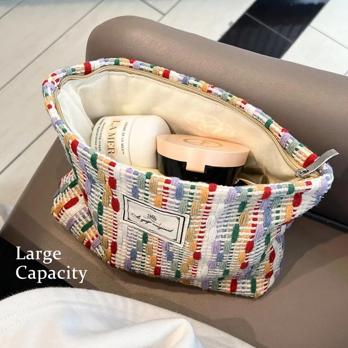 STARDW Cute Makeup Bag Aesthetic Cosmetic Bags for Women Girls, Travel Toiletry Bag Large Capacity Zipper Makeup Pouch, Purse Organizer Pouches,Canvas Lining (Rainbow)