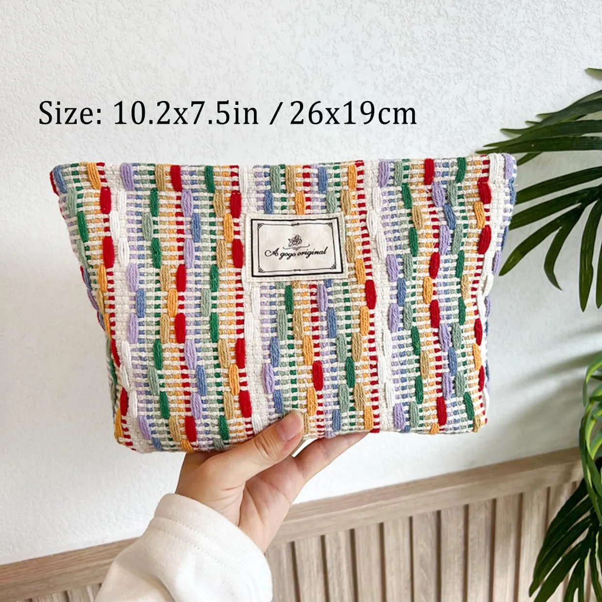 STARDW Cute Makeup Bag Aesthetic Cosmetic Bags for Women Girls, Travel Toiletry Bag Large Capacity Zipper Makeup Pouch, Purse Organizer Pouches,Canvas Lining (Rainbow)