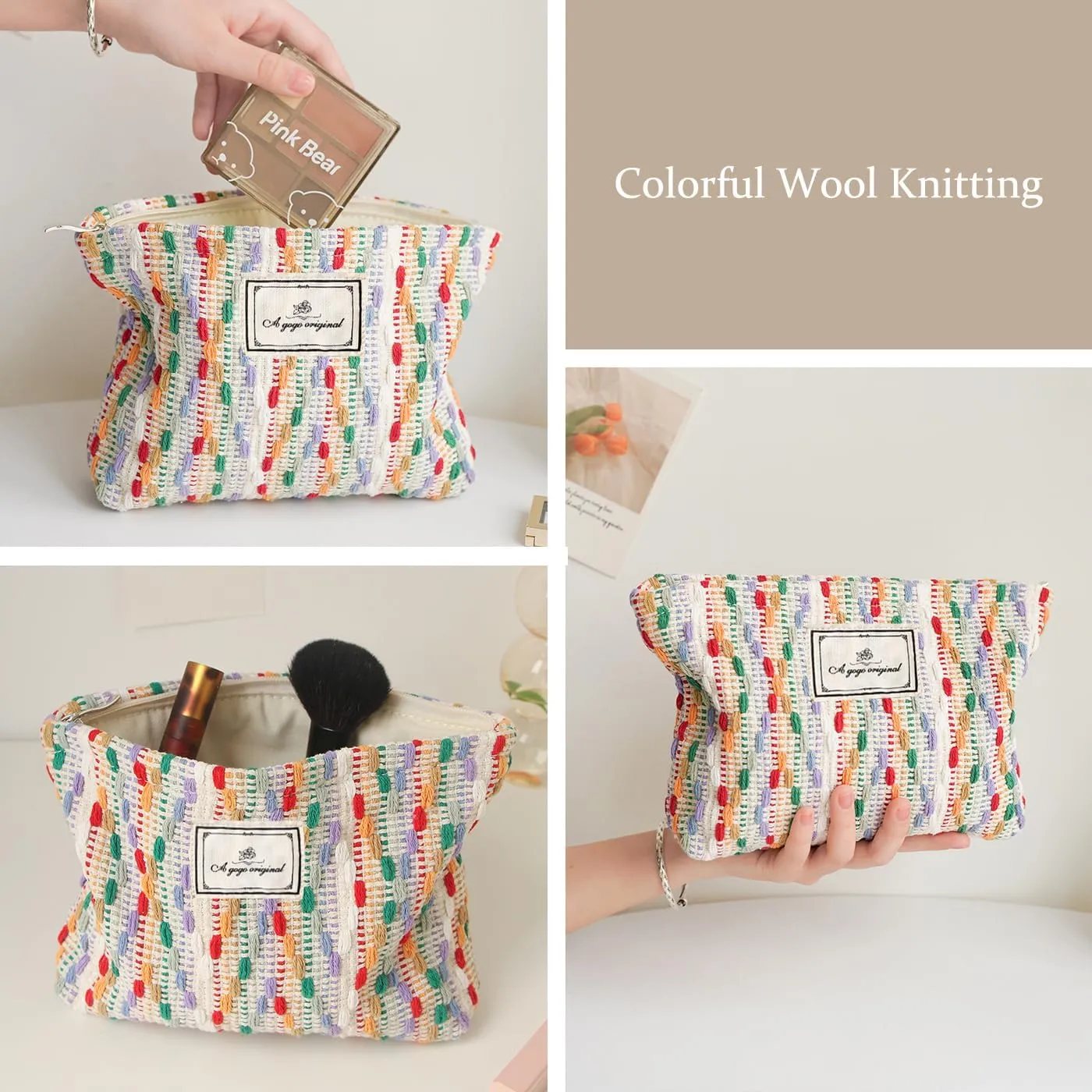STARDW Cute Makeup Bag Aesthetic Cosmetic Bags for Women Girls, Travel Toiletry Bag Large Capacity Zipper Makeup Pouch, Purse Organizer Pouches,Canvas Lining (Rainbow)