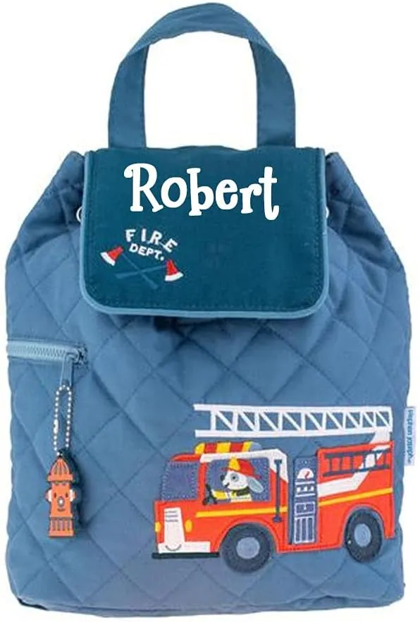 Stephen Joseph Kids Day Bag - Personalized Shoulder Bag - Fire Truck Quilted Tote - Back to School Travel Organizing Bag with Custom Name