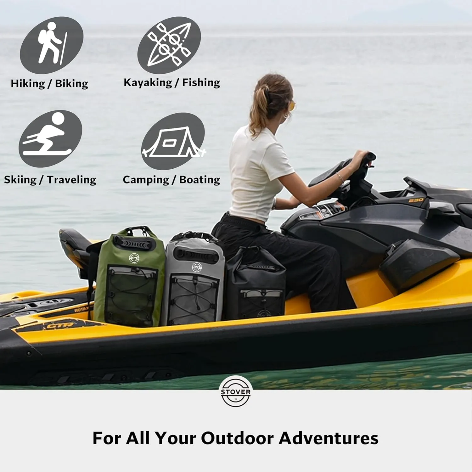 STOVER 5/10/25/30/40/55L Waterproof Dry Backpack & Phone Case- Medium Floating Dry Bag for Kayaking, Travel, Hiking, Fishing, Camping, Motorcycles & Beach, Heavy-Duty Roll Top Men/Women (Black)