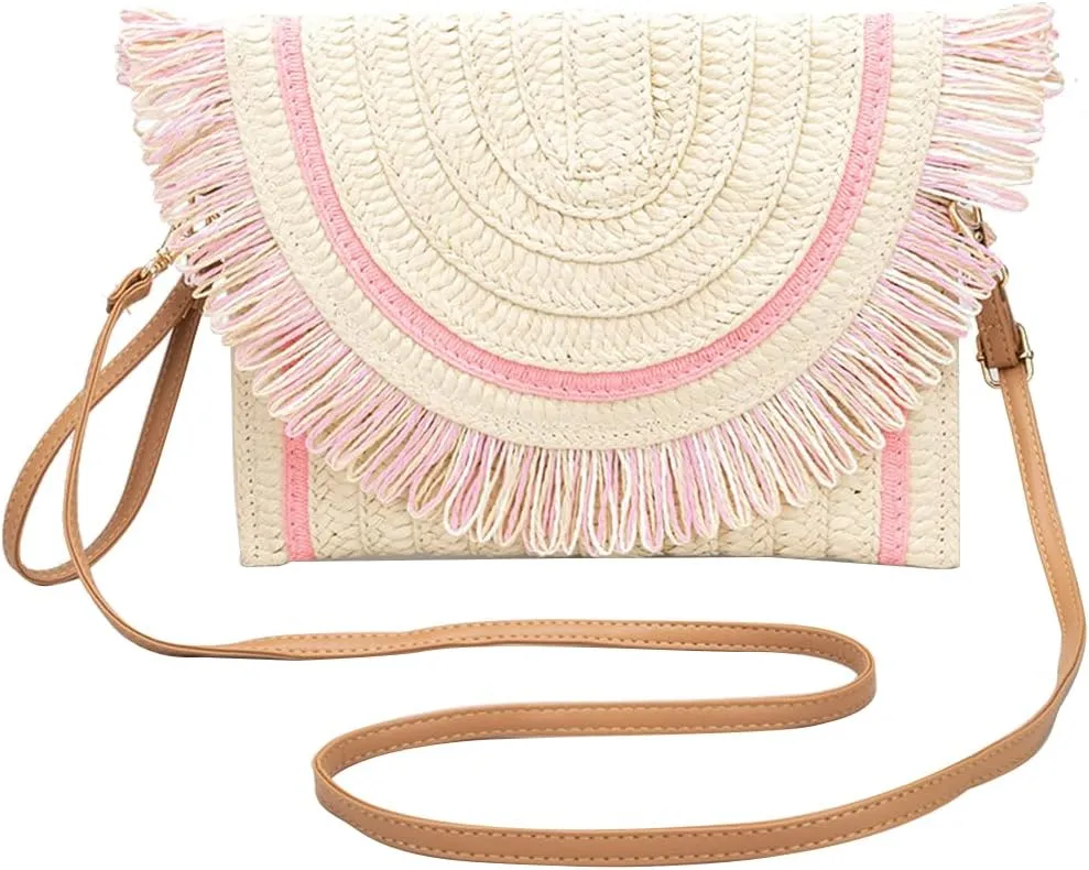 Straw Shoulder Bag for Women Handwoven Rattan Purse Summer Beach Bag Bohemian Tote Bag Crossbody Bag Envelope Clutch