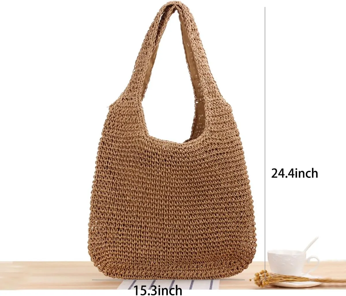 Straw Travel Beach Tote Bag for Women Large Woven Foldable Shoulder Handbags Purse for Summer Vacation