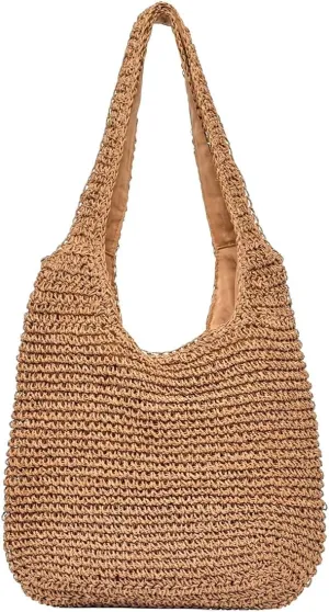 Straw Travel Beach Tote Bag for Women Large Woven Foldable Shoulder Handbags Purse for Summer Vacation