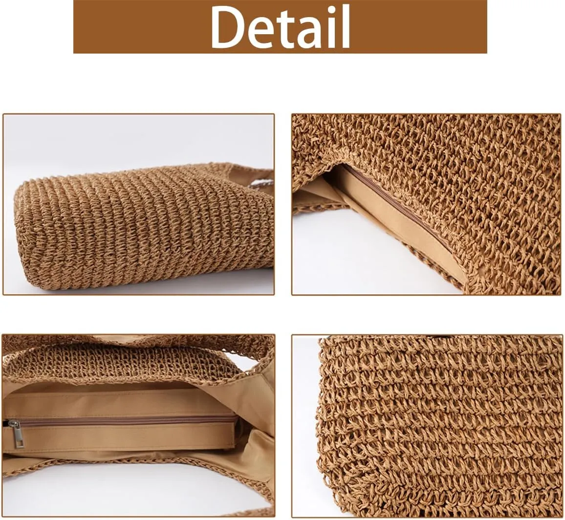 Straw Travel Beach Tote Bag for Women Large Woven Foldable Shoulder Handbags Purse for Summer Vacation