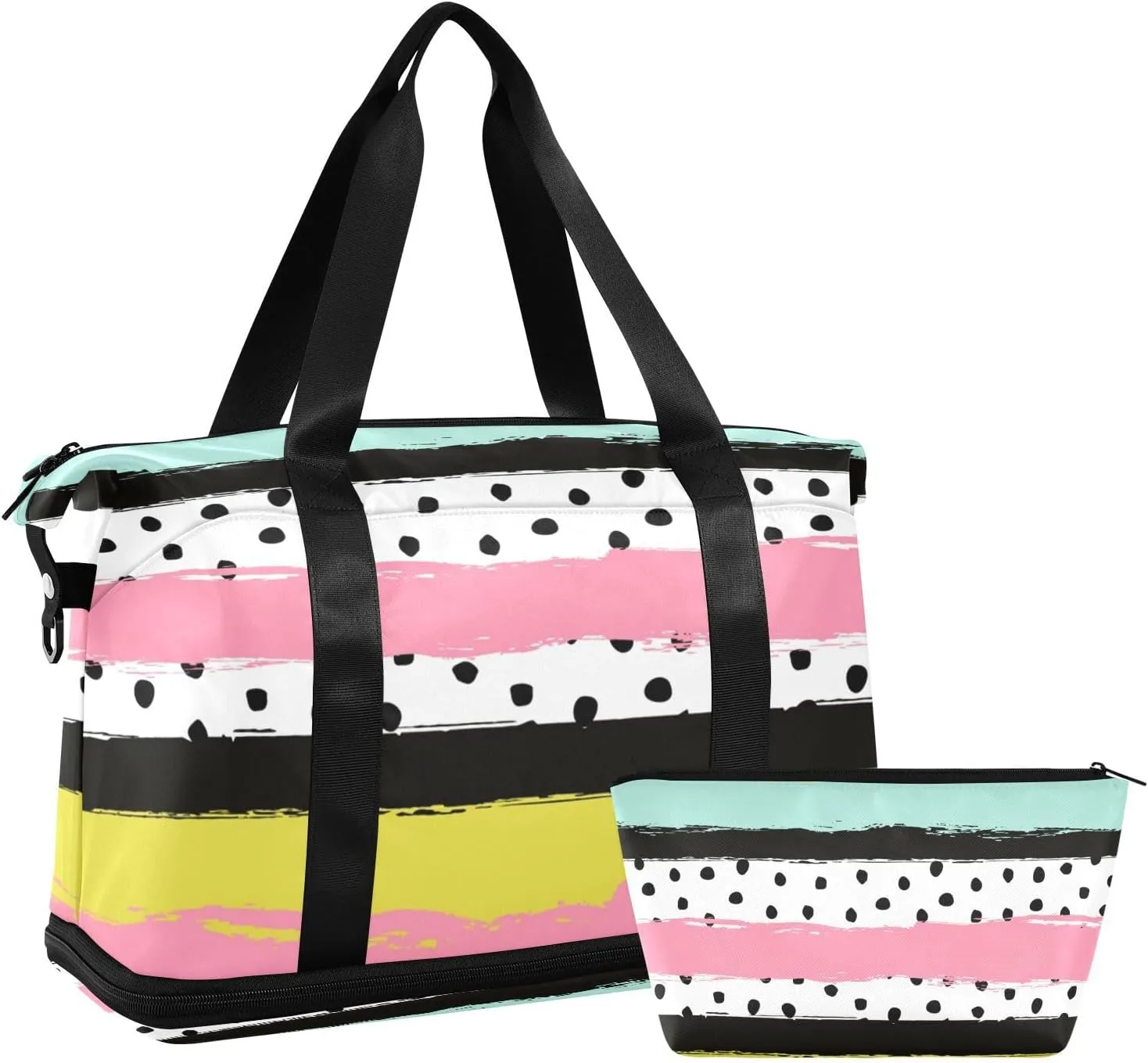 Stripe with Spot Versatile Sports Travel Bag - Lasting Twill Tote, Removable Wheel & Rod Bagging, Multi-pocket Design, Complimentary Makeup Bag