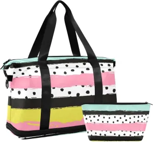 Stripe with Spot Versatile Sports Travel Bag - Lasting Twill Tote, Removable Wheel & Rod Bagging, Multi-pocket Design, Complimentary Makeup Bag