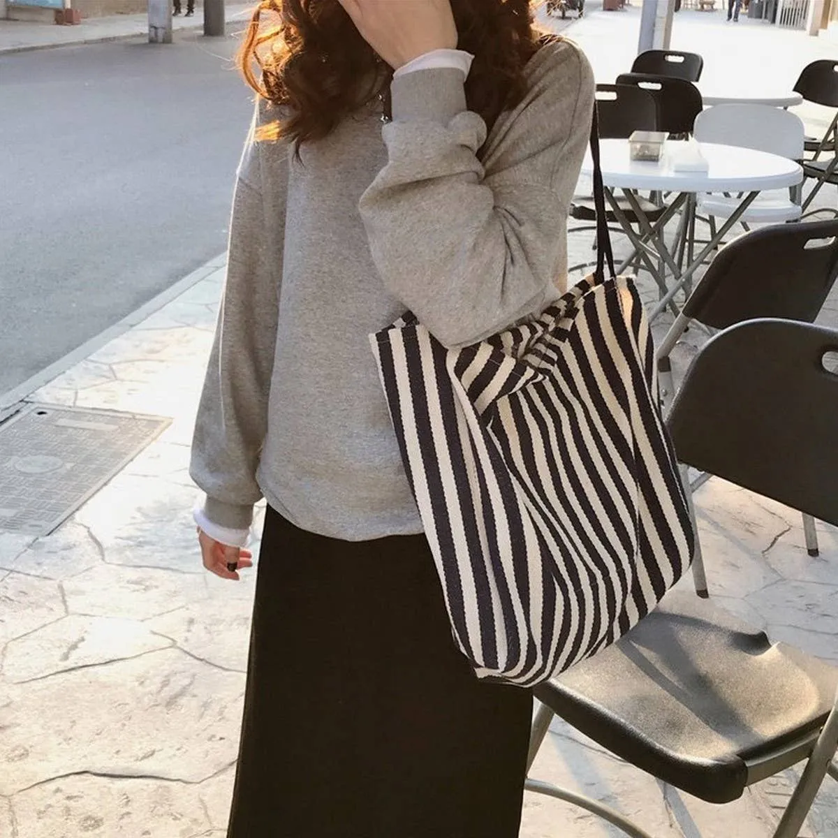 Striped Shoulder Canvas Bag