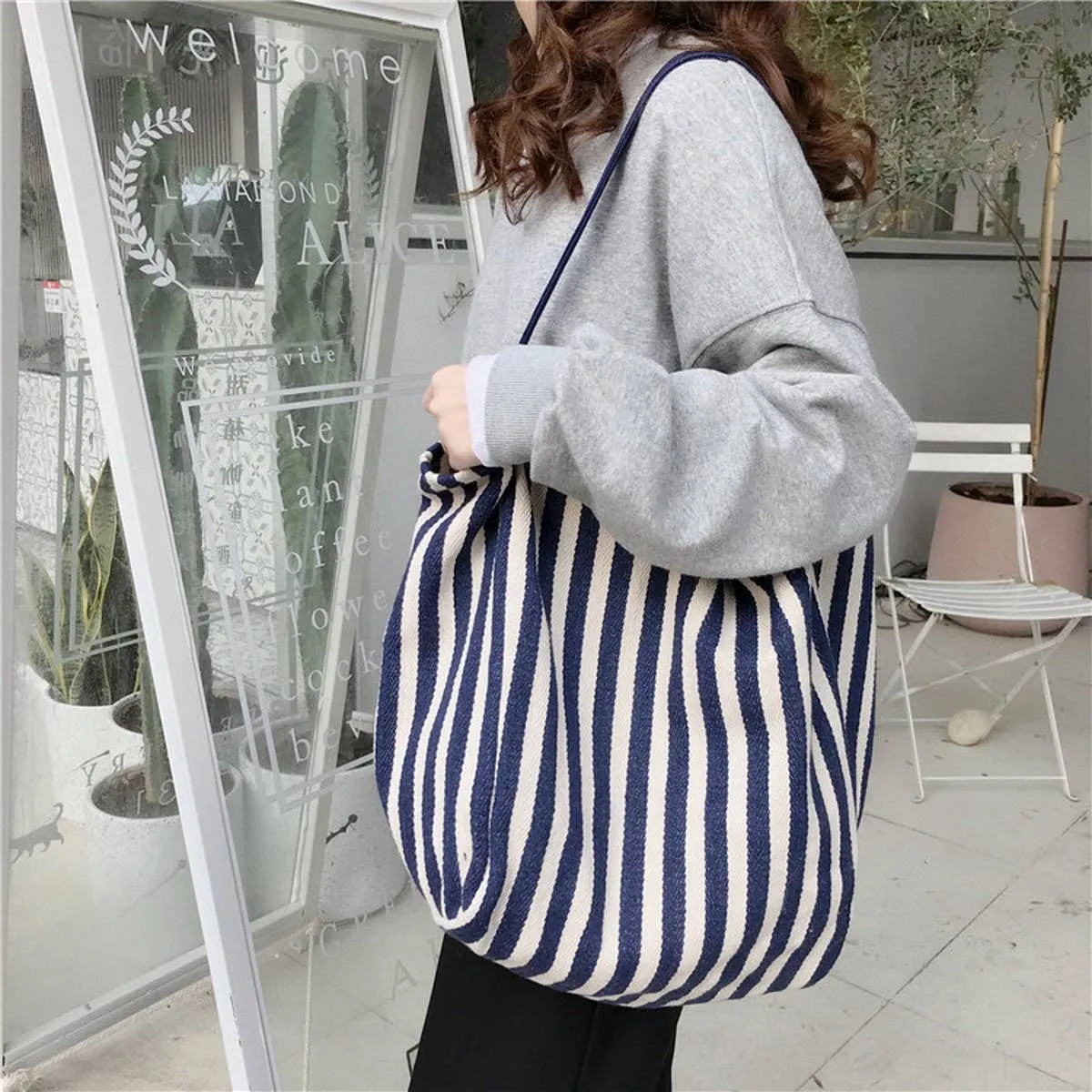Striped Shoulder Canvas Bag