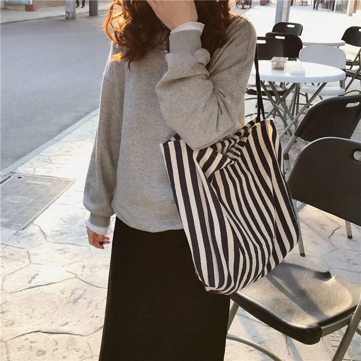 Striped Shoulder Canvas Bag
