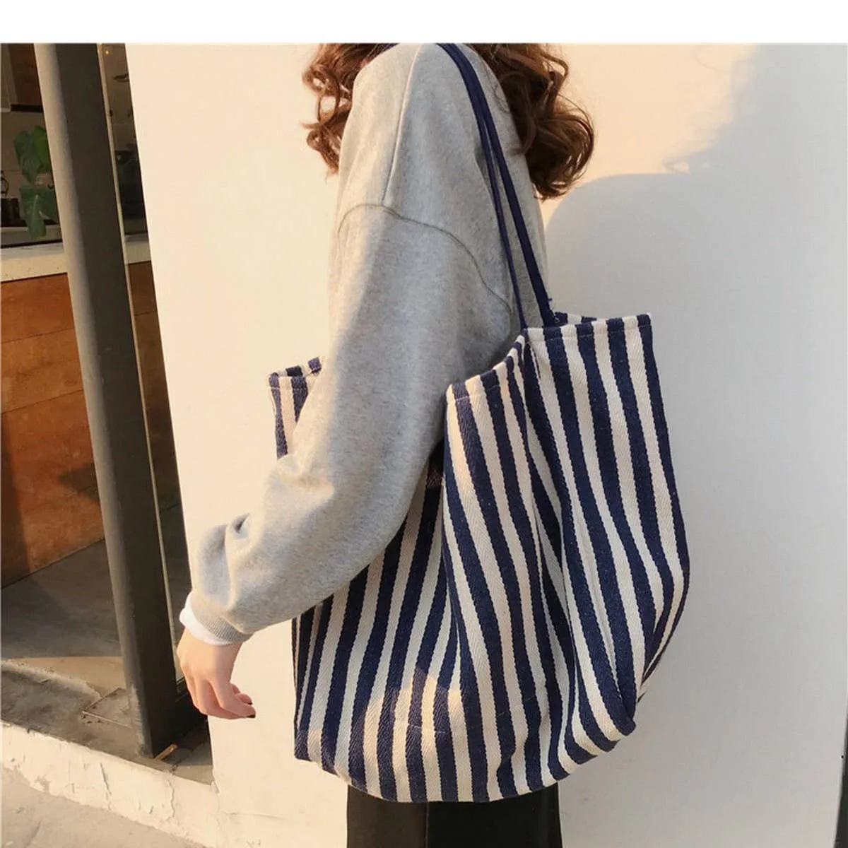 Striped Shoulder Canvas Bag