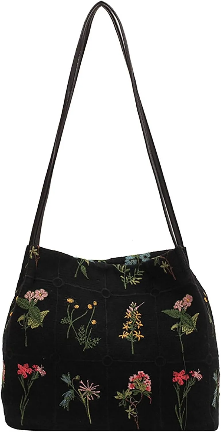 Stylish Large Capacity Embroidered Tote Bag for Women Trendy Shoulder Bag with Exquisite Embroidery