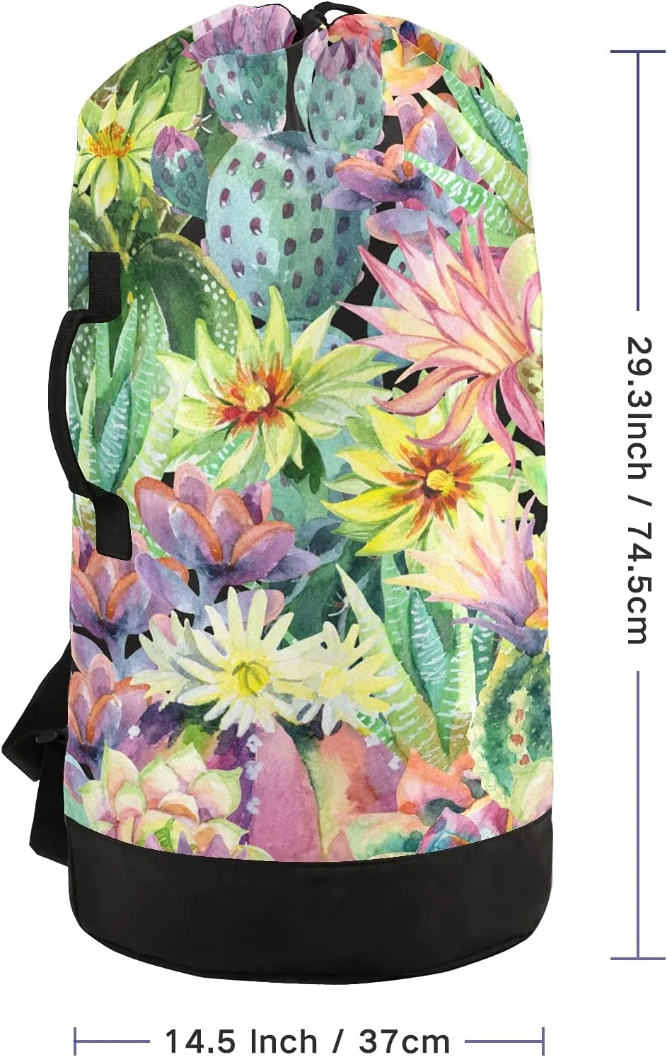 Succulent Cactus Plants Laundry Bag Large Heavy Duty Laundry Backpack with Shoulder Straps Waterproof Laundry bag for Traveling Camp Dirty Clothes Organizer for College Students