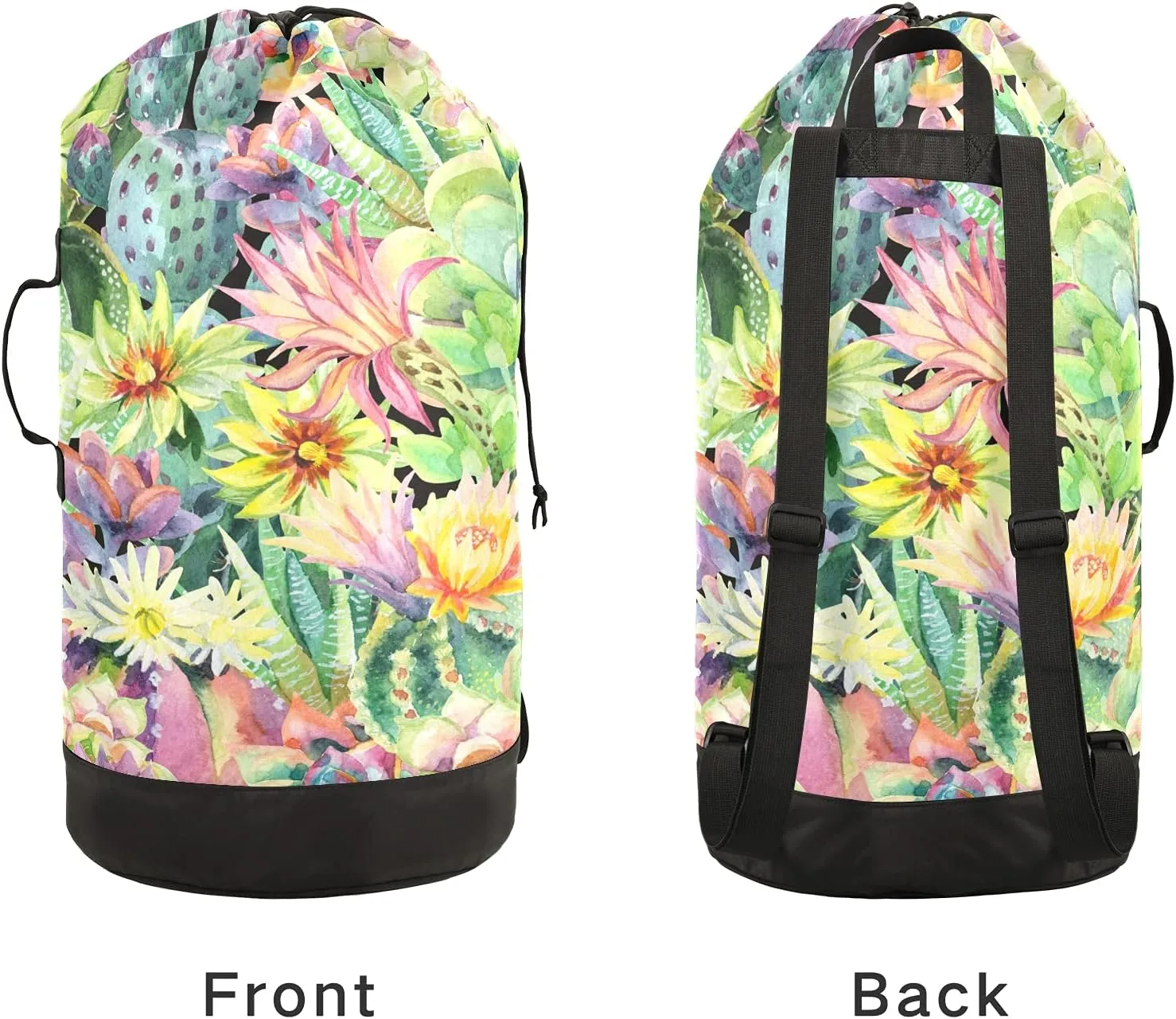 Succulent Cactus Plants Laundry Bag Large Heavy Duty Laundry Backpack with Shoulder Straps Waterproof Laundry bag for Traveling Camp Dirty Clothes Organizer for College Students
