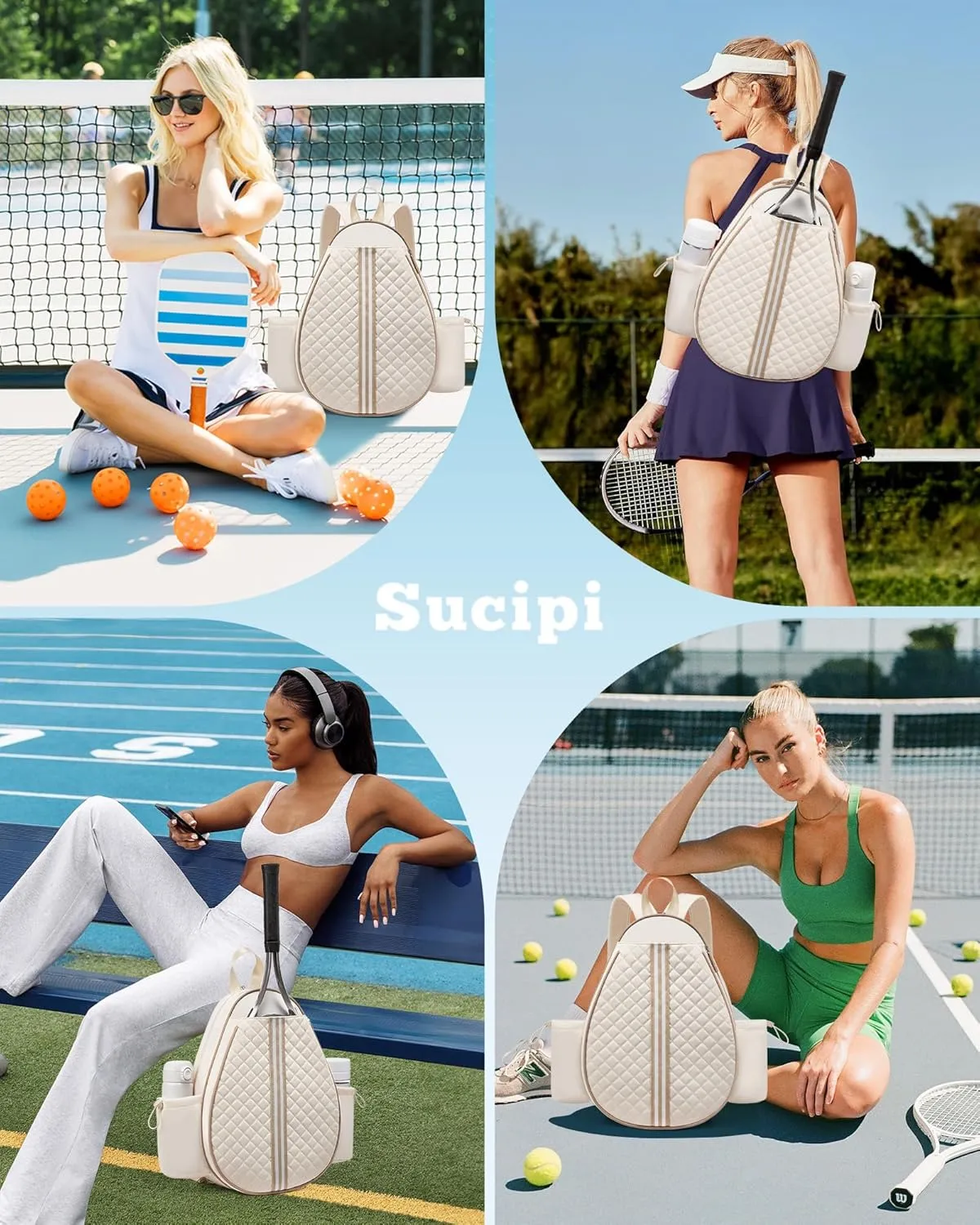 Sucipi Tennis Bag, Quilted Tennis Sling Crossbody Backpack, Water Resistant Tennis Racket Bags for Women Men, Suitable for Pickleball Tennis Badminton