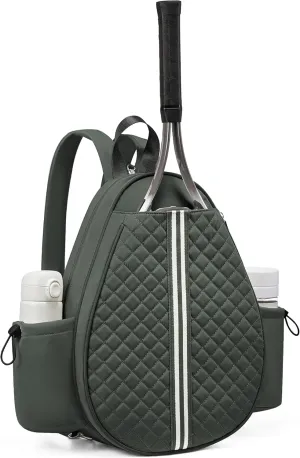 Sucipi Tennis Bag, Quilted Tennis Sling Crossbody Backpack, Water Resistant Tennis Racket Bags for Women Men, Suitable for Pickleball Tennis Badminton