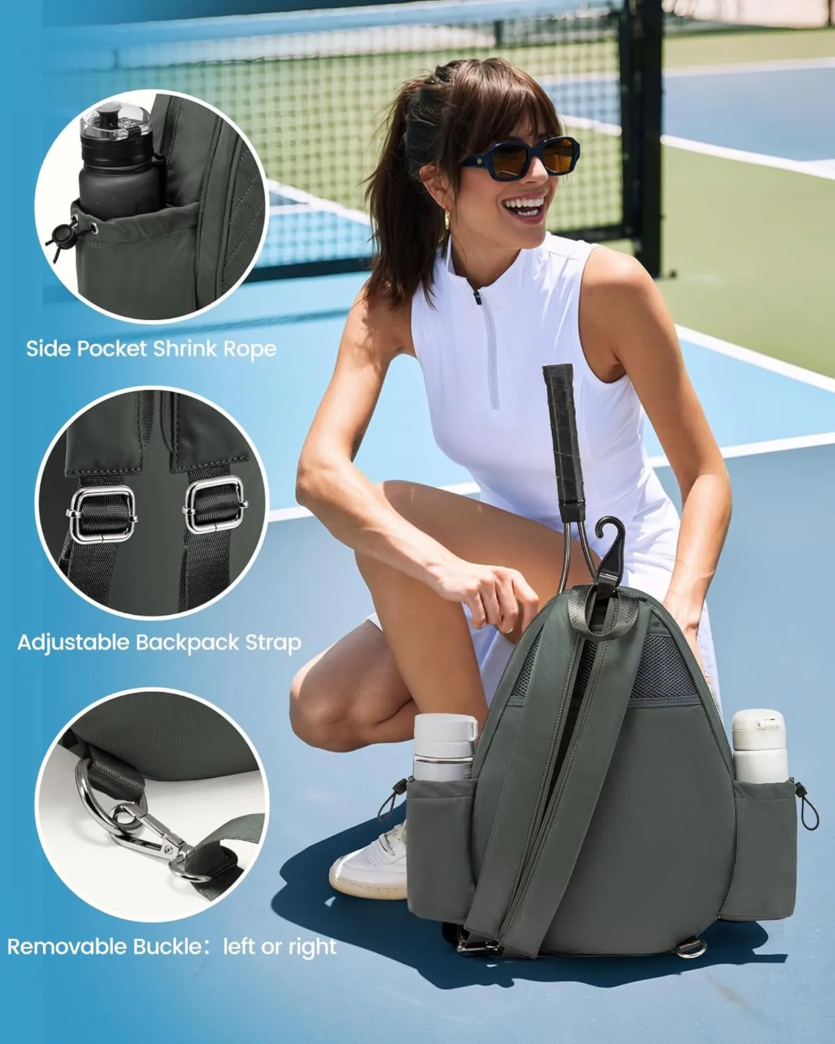 Sucipi Tennis Bag, Quilted Tennis Sling Crossbody Backpack, Water Resistant Tennis Racket Bags for Women Men, Suitable for Pickleball Tennis Badminton