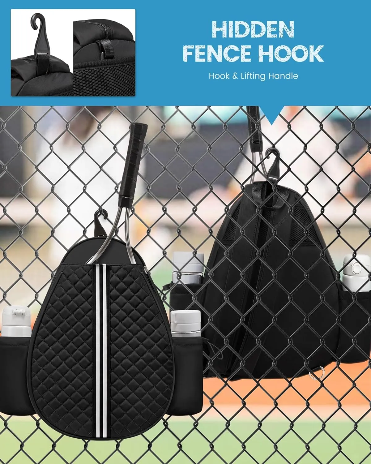 Sucipi Tennis Bag, Quilted Tennis Sling Crossbody Backpack, Water Resistant Tennis Racket Bags for Women Men, Suitable for Pickleball Tennis Badminton