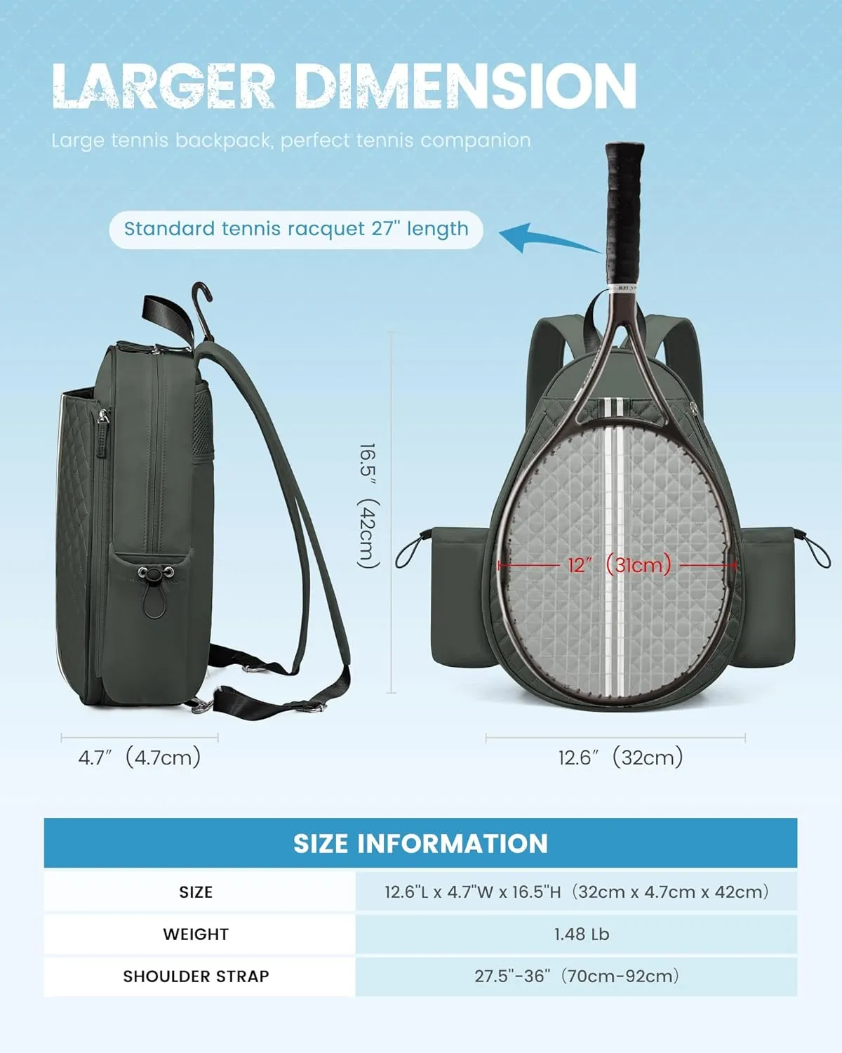 Sucipi Tennis Bag, Quilted Tennis Sling Crossbody Backpack, Water Resistant Tennis Racket Bags for Women Men, Suitable for Pickleball Tennis Badminton