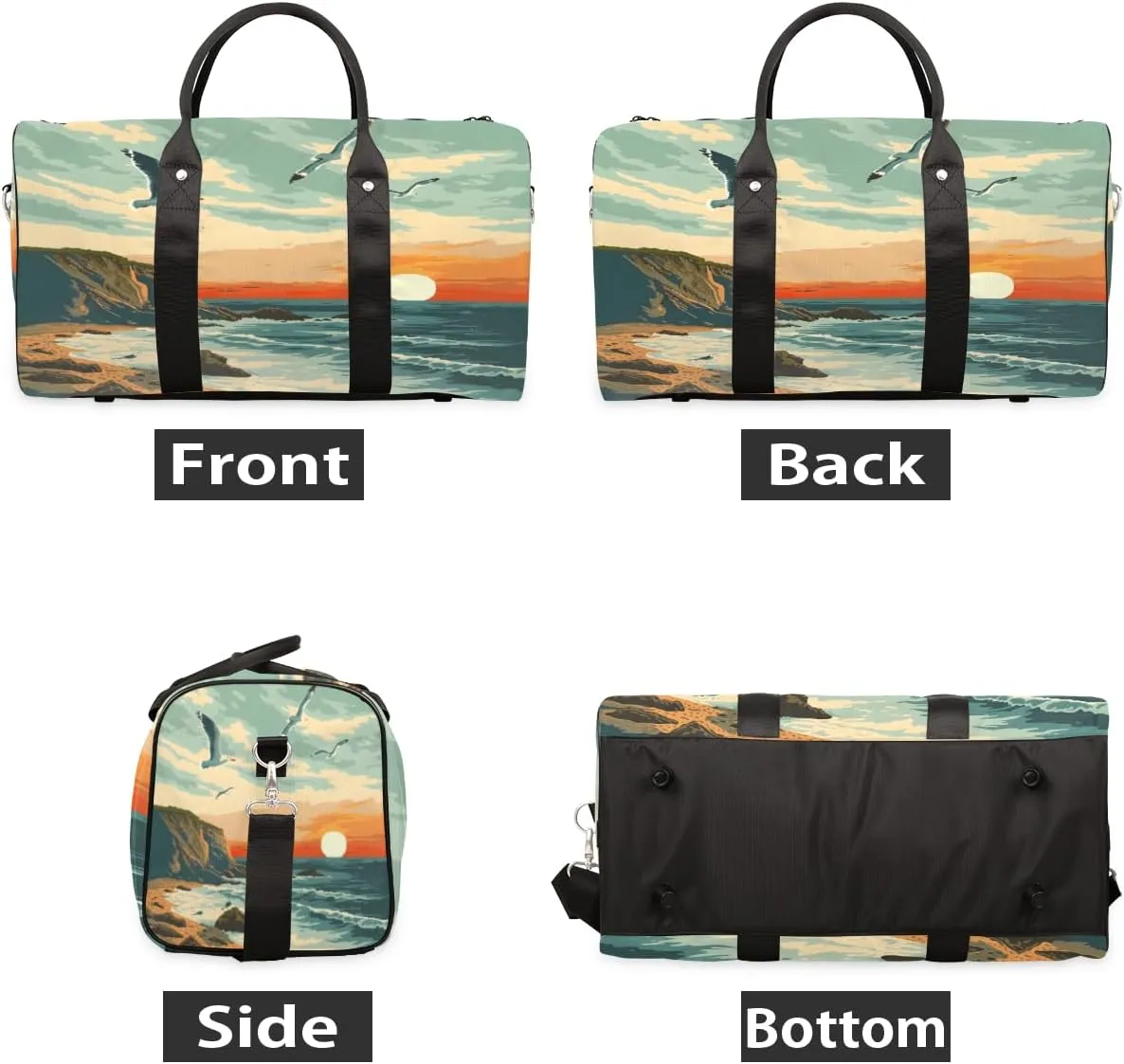 Summer Beach Coastal Travel Duffle Bag, Sports Gym Bags for Women Men, Carry On Weekender Overnight Bag, Ocean Landscape Scenery Workout Hospital Airplane Trips Bag