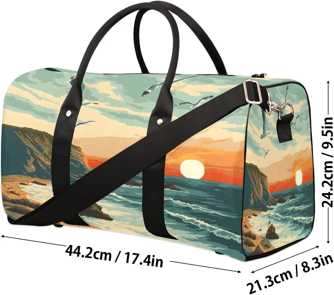 Summer Beach Coastal Travel Duffle Bag, Sports Gym Bags for Women Men, Carry On Weekender Overnight Bag, Ocean Landscape Scenery Workout Hospital Airplane Trips Bag